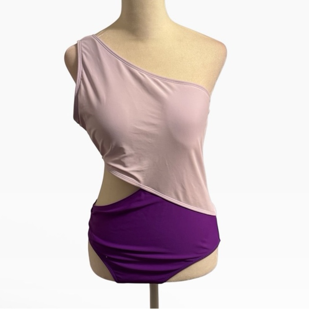 One shoulder cut out one piece swim suit size large